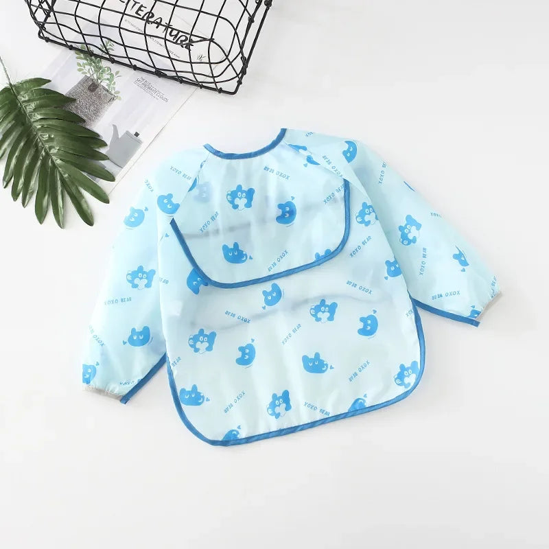 Bavoir imperméable à manches longues pour bébés, bandana coloré de dessin animé mignon, tablier de dessin pour enfants, bavoir d'auto-alimentation pour bébé