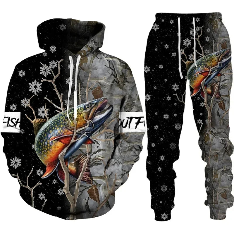 Solomon-Ensemble de sweat à capuche à manches longues pour hommes, impression de poisson 3D, mode de pêche décontractée, pull sportif en plein air, surdimensionné, haute qualité