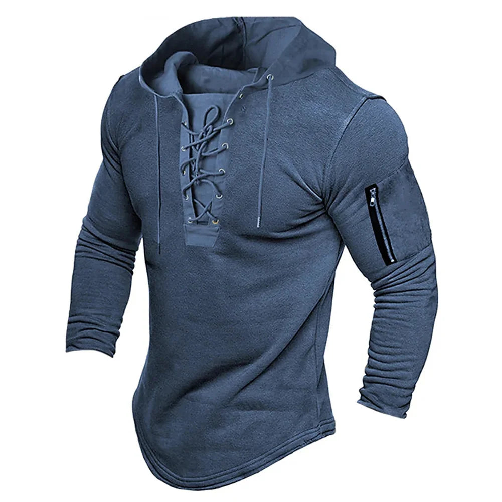 Sweat-Shirt à Lacets pour Homme, Pull Solide, Fermeture Éclair, Confortable, Décontracté, Vacances, dehors, observateur