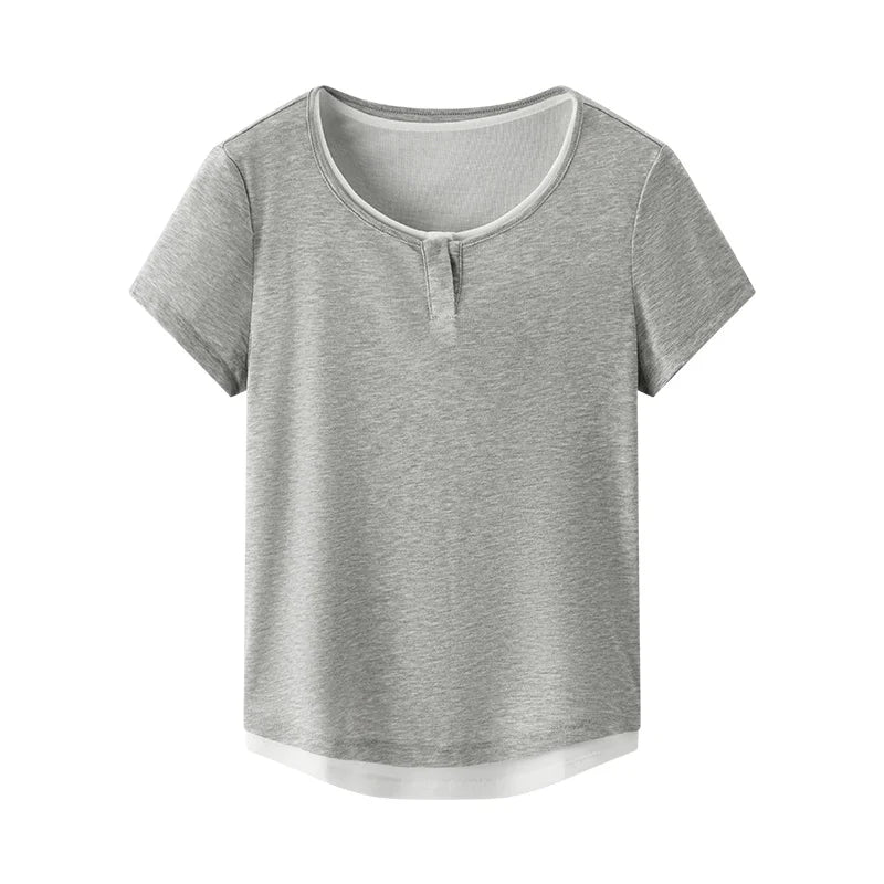 SEMIR-T-Shirt à Manches Courtes pour Femme, Pull Court, Élégant, Décontracté, Faux Deux Pièces, Slim Fit, Top Minimaliste, Nouvelle Collection Été 2025
