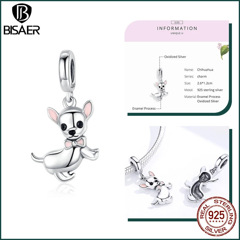 BISAER 925 en argent Sterling mignon chien breloque perle teckel animal de compagnie pendentif platine plaqué ajustement femmes Bracelet à bricoler soi-même bijoux fins