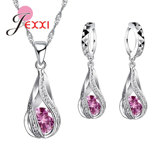 Ensemble de bijoux en argent Sterling 925, pendentif, boucles d'oreilles, en forme de spirale, cristal blanc, vente en gros