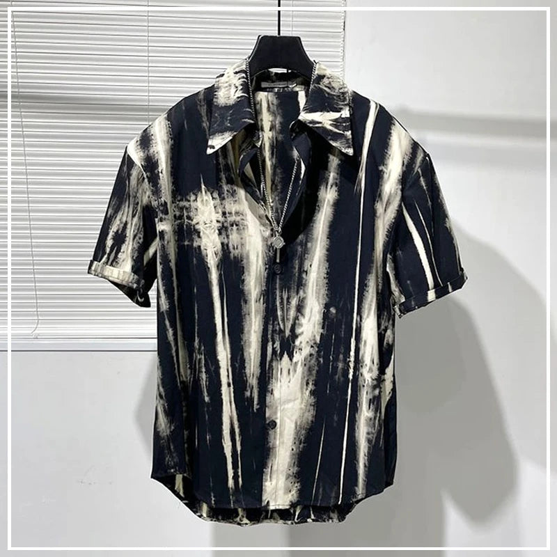 Chemise décontractée à manches courtes pour hommes, col à volants surdimensionné, impression de embaulourde, polyvalent, chic, style punk, été, nouveau, 2024