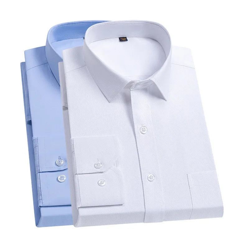 Nouveau coton hommes classique à manches longues robe chemise poche régulière coupe formelle affaires travail bureau décontracté bouton blanc chemises sociales