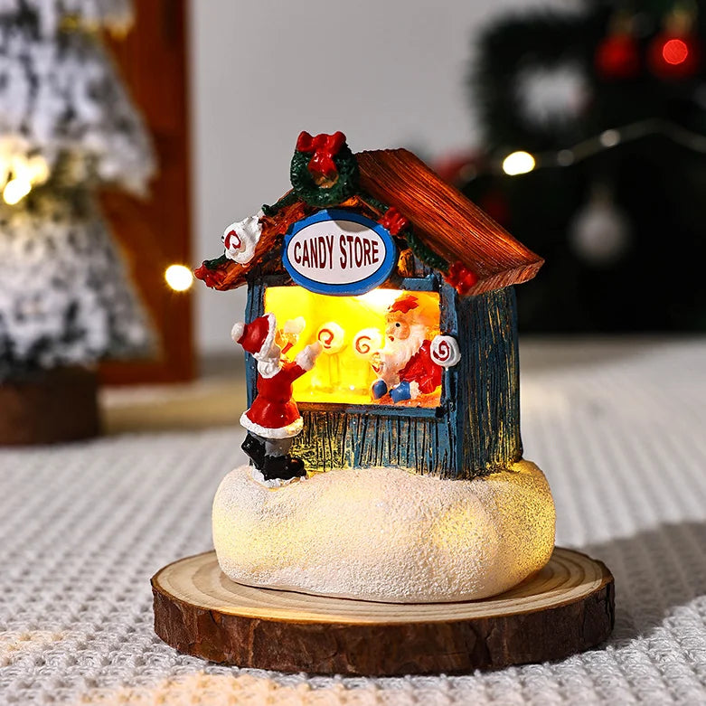 Artisanat de noël en résine, Village de noël, musique lumineuse, petite maison, bonhomme de neige, lumières LED, cadeau de vacances, décoration de maison, ornements 2024