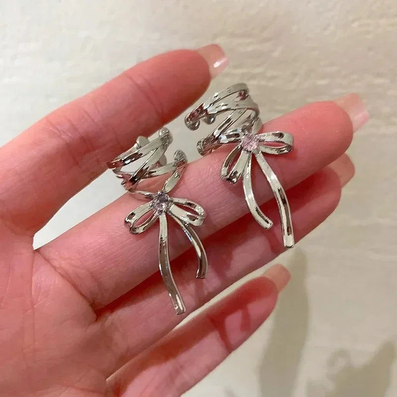 Filles nouveau ruban esthétique oreille Clips Style ruban nœud papillon mode coréenne Kpop boucle d'oreille bijoux