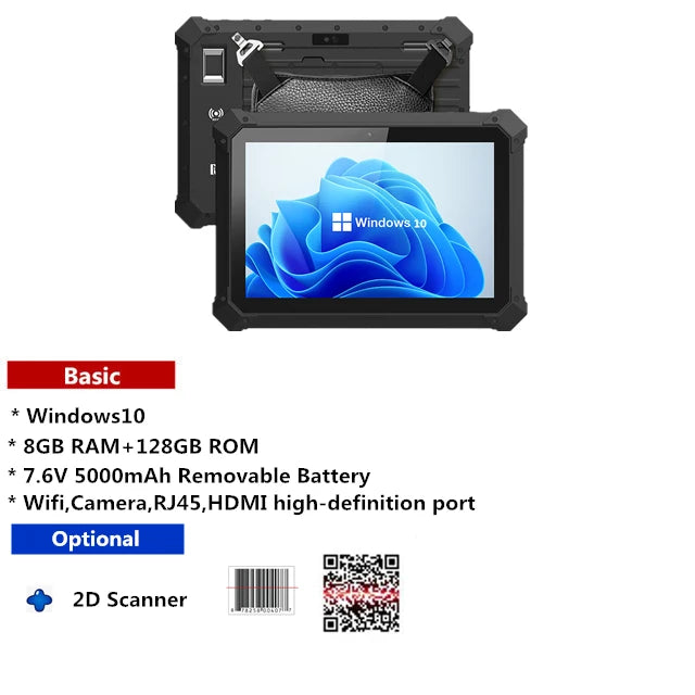 Tablette industrielle robuste Windows 10, Wi-Fi, Bluetooth, RJ45, HDMI, EAU OJ, 5000mAh, grande batterie