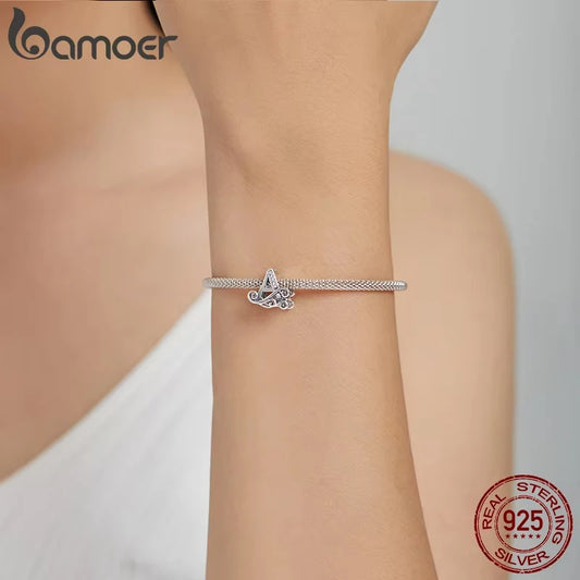 BAMOER classique 925 en argent Sterling lettre Vintage A à Z 26 lettre breloques ajouré CZ Alphabet perles ajustement bracelet à breloques BSC030