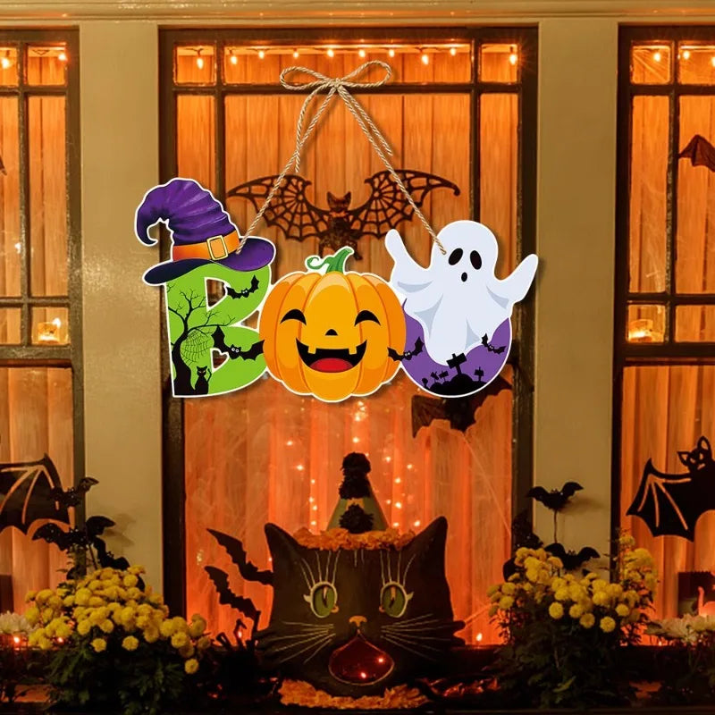 Décorations suspendues d'halloween, décoration murale de porte fantôme chauve-souris, ornements de citrouille pour fête, maison hantée, décorations de scène de Bar