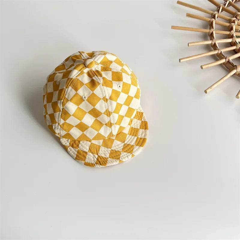 Casquette de baseball à bords souples pour enfants, chapeau de protection solaire pour bébé, ombrage, damier, mode, garçon, fille, 9832A