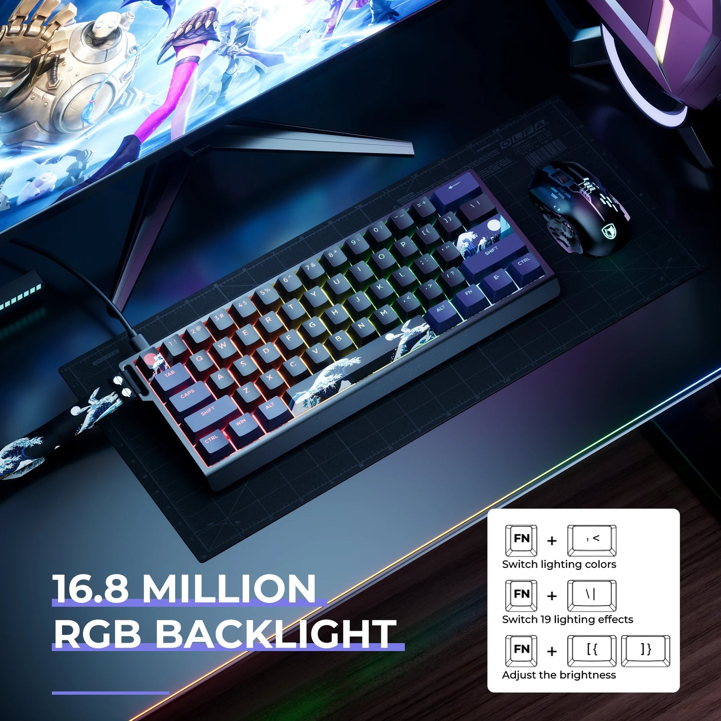 XVX H61 clavier mécanique filaire en aluminium 60% avec capuchons de touches Kanagawa clavier de joueur rvb remplaçable à chaud