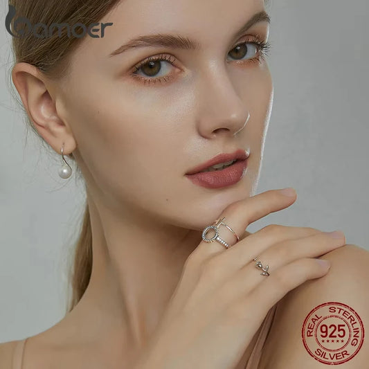 BAMOER-Bagues rondes en argent regardé 100% pour femme, cercle CZ, bijoux, cadeau de Noël, 925 authentique, toujours clair, SCR041