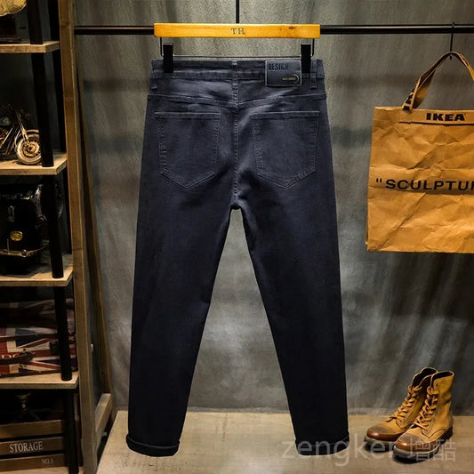 Jean de printemps noir pour hommes, pantalon crayon élastique, sarouel, ample, grande taille, long, 44 46, nouvelle collection