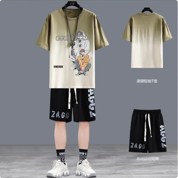 Short hommes costume été Joggers ensemble mode coréenne graphique T-shirt multi-poches Cargo pantalon 2 pièces ensemble hommes survêtements 2025 nouveau