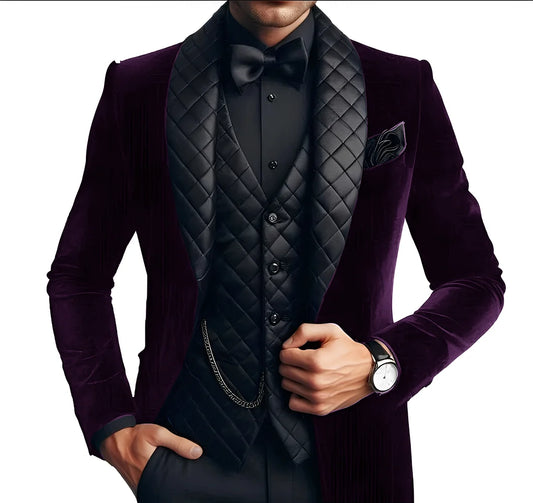 Costume 3 pièces en velours pour hommes, smoking de mariage formel, nouveau Style, Blazer, pantalon, gilet, robe de soirée pour hommes