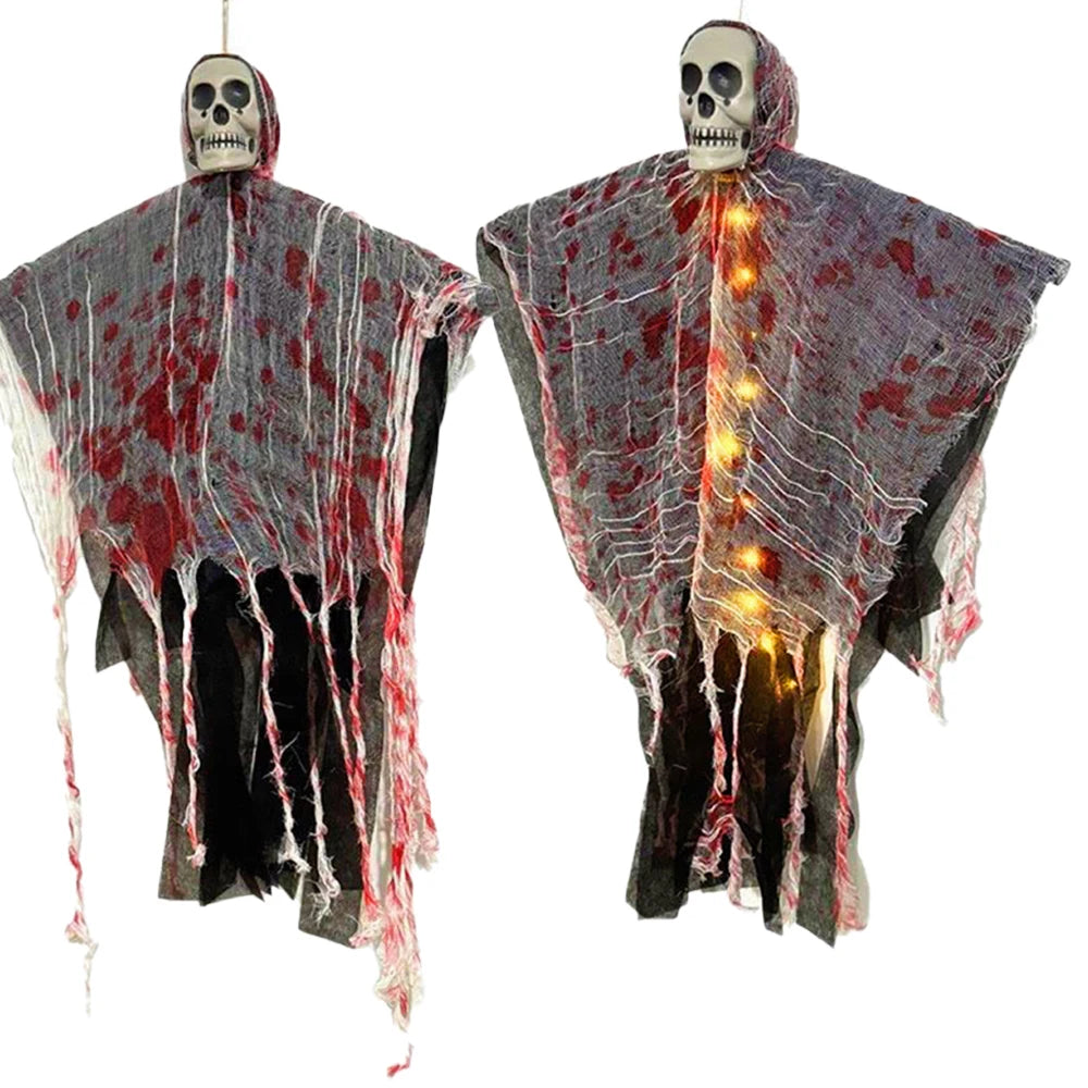 Fantômes de crâne d'halloween suspendus, décoration de maison hantée d'horreur, accessoires lumineux pour intérieur et extérieur, accessoire de scène de fête de pâques
