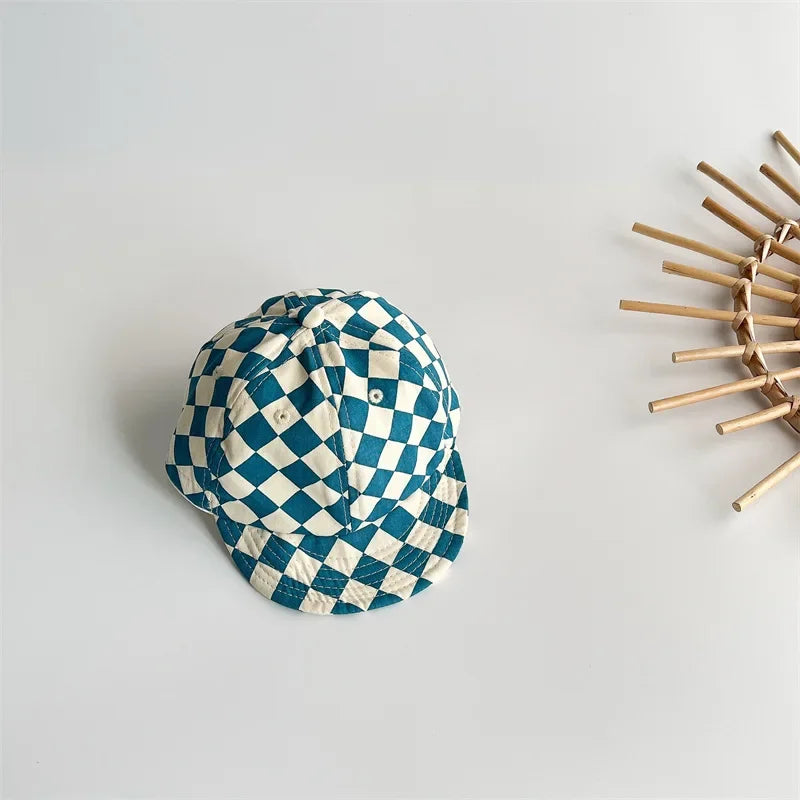Casquette de baseball à bords souples pour enfants, chapeau de protection solaire pour bébé, ombrage, damier, mode, garçon, fille, 9832A