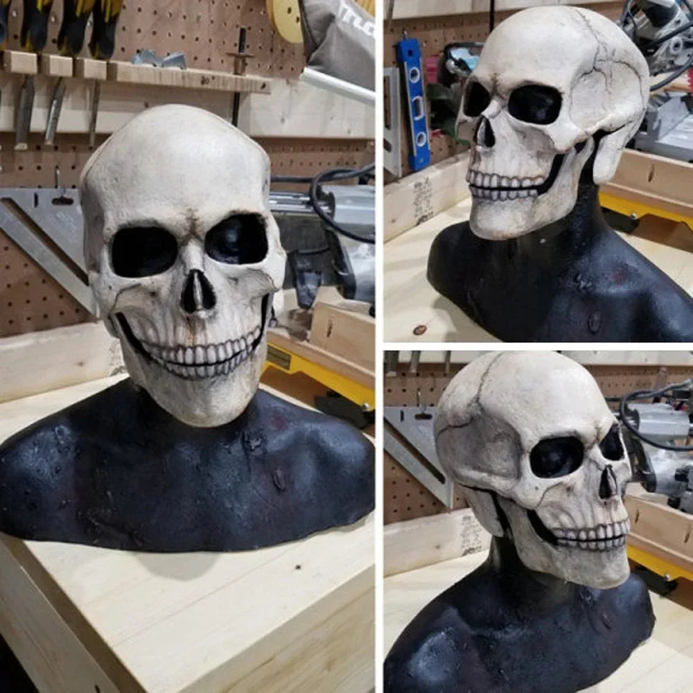 Masque de crâne en latex d'Halloween, décoration d'horreur, casque de crâne pleine tête, mâchoire mobile, accessoires de costumes de fête, cadeaux, déguisement de carnaval