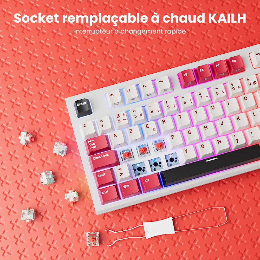 RK ROYAL KLUDGE R87 -Clavier mécanique français 87 touches rétroéclairé RVB, clavier de jeu filaire échangeable à chaud, touches personnalisées