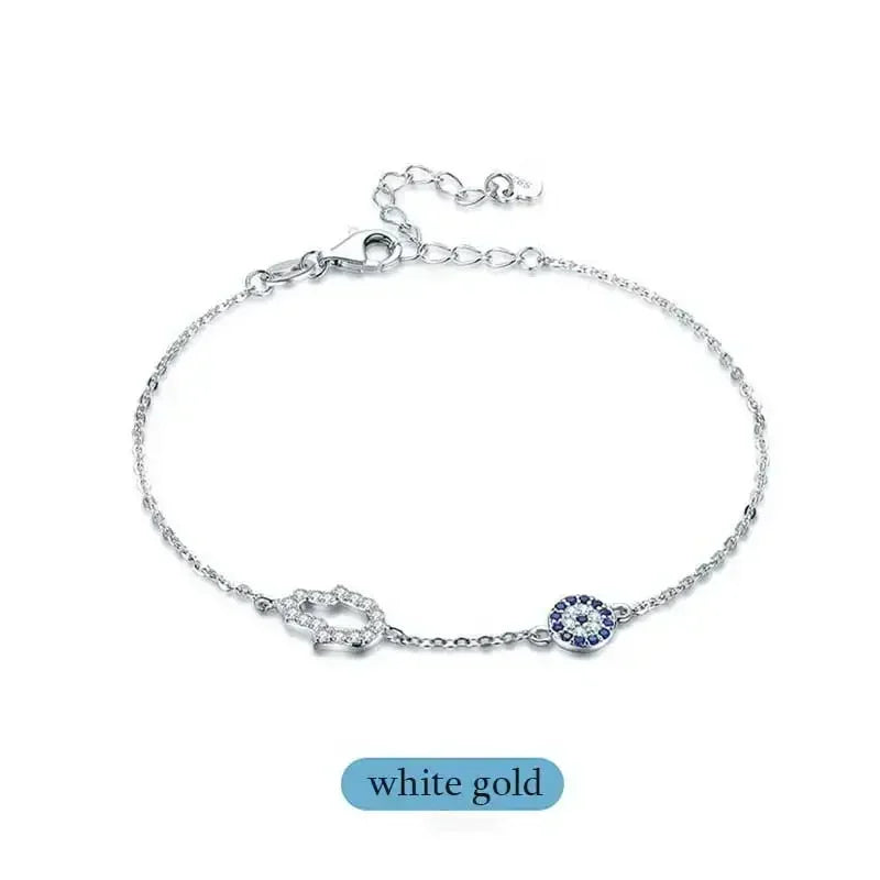 Kaletine-Bracelet à breloques Hamsa Evil Eye pour femme, argent regardé 925, bracelets JOLink CZ bleus, bijoux turcs, bonne chance
