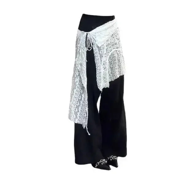 Jupe pliable à lacets pour fille épicée, blanche, romantique, rue, bord de fleur en dentelle creuse avec tablier, nouvelle collection 2024
