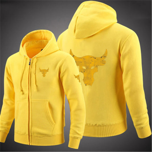 Dwayne Johnson Brahma Bull tatouage Logo imprimé printemps automne hommes sweat à capuche zippé Streetwear classique décontracté couleur unie pull