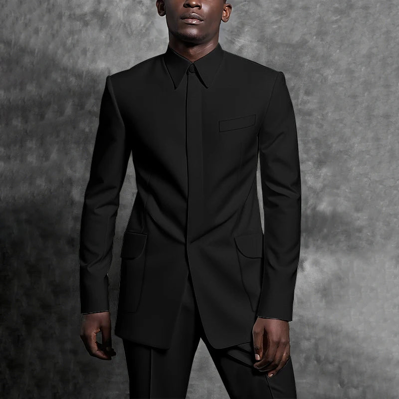 Costumes sur mesure col montant smoking Gentleman couleur unie tenue homme costume ensemble 2 pièces intelligent décontracté quotidien bureau mâle vêtements