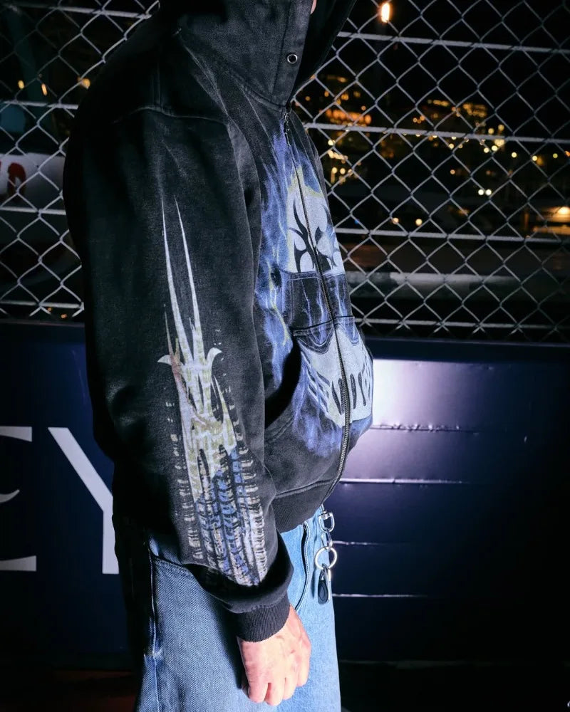 Hip hop mode rétro hommes Y2k fermeture éclair sweat à capuche Harajuku gothique nouvelle veste tendance américaine ample surdimensionné sweat