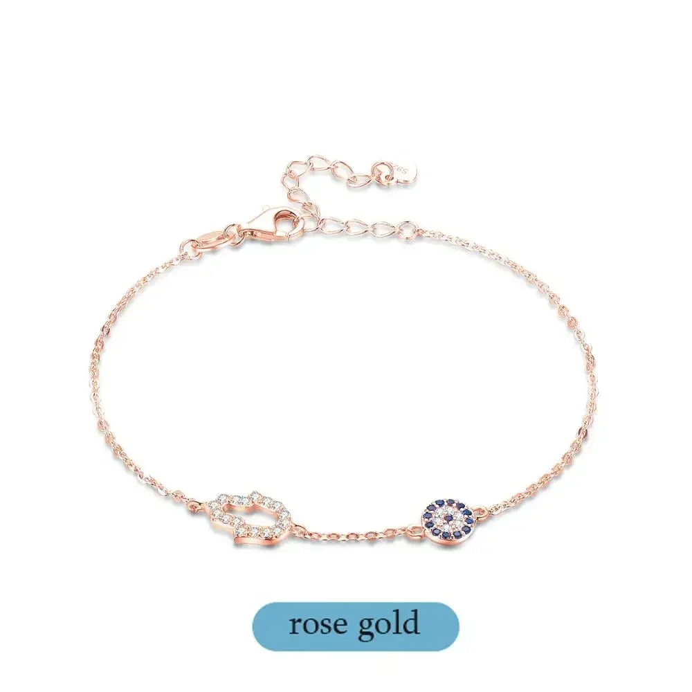 Kaletine-Bracelet à breloques Hamsa Evil Eye pour femme, argent regardé 925, bracelets JOLink CZ bleus, bijoux turcs, bonne chance