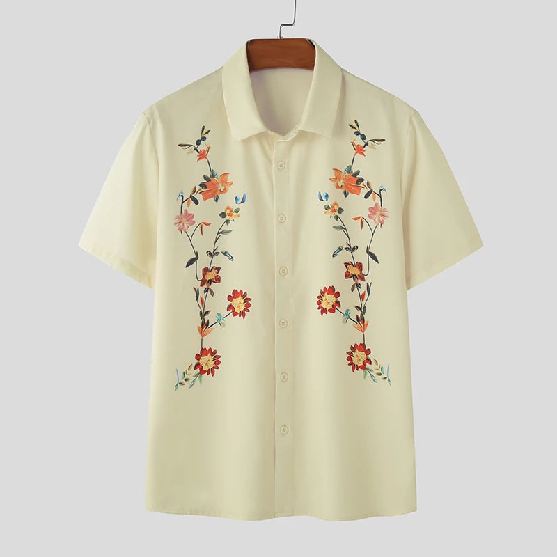 INCERUN-Chemise à manches courtes à imprimé floral pour hommes, Streetwear à revers, Vêtements d'été pour hommes, Mode de vacances, Chemises décontractées S-5XL 2024