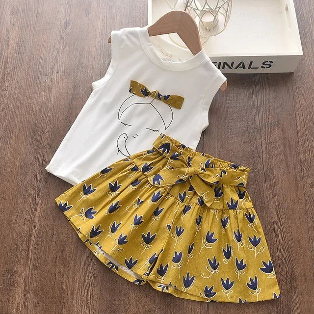 Ensemble de vêtements d'été pour filles, t-shirt à manches courtes + pantalon, 2 pièces