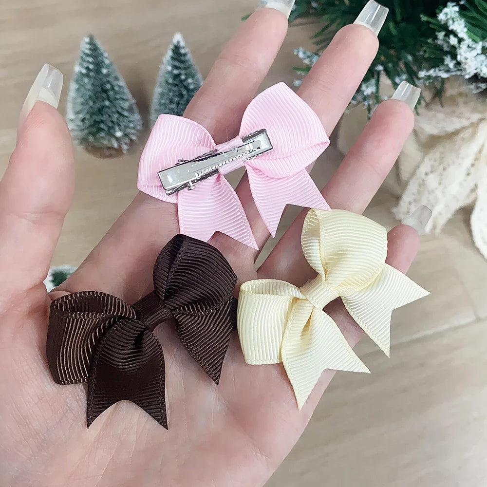 Pinces à cheveux avec nœuds pour enfants, couleur unie, pour bébés filles, ruban fait à la main, épingle à cheveux, Barrettes, accessoires pour cheveux du nouvel an, 10 pièces/ensemble