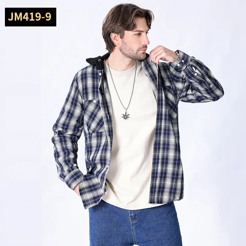 Chemise à manches longues en flanelle pour hommes, manteau à carreaux, décontracté, non repassage, grande taille, chapeau, mode, printemps, automne, nouveau, taille américaine