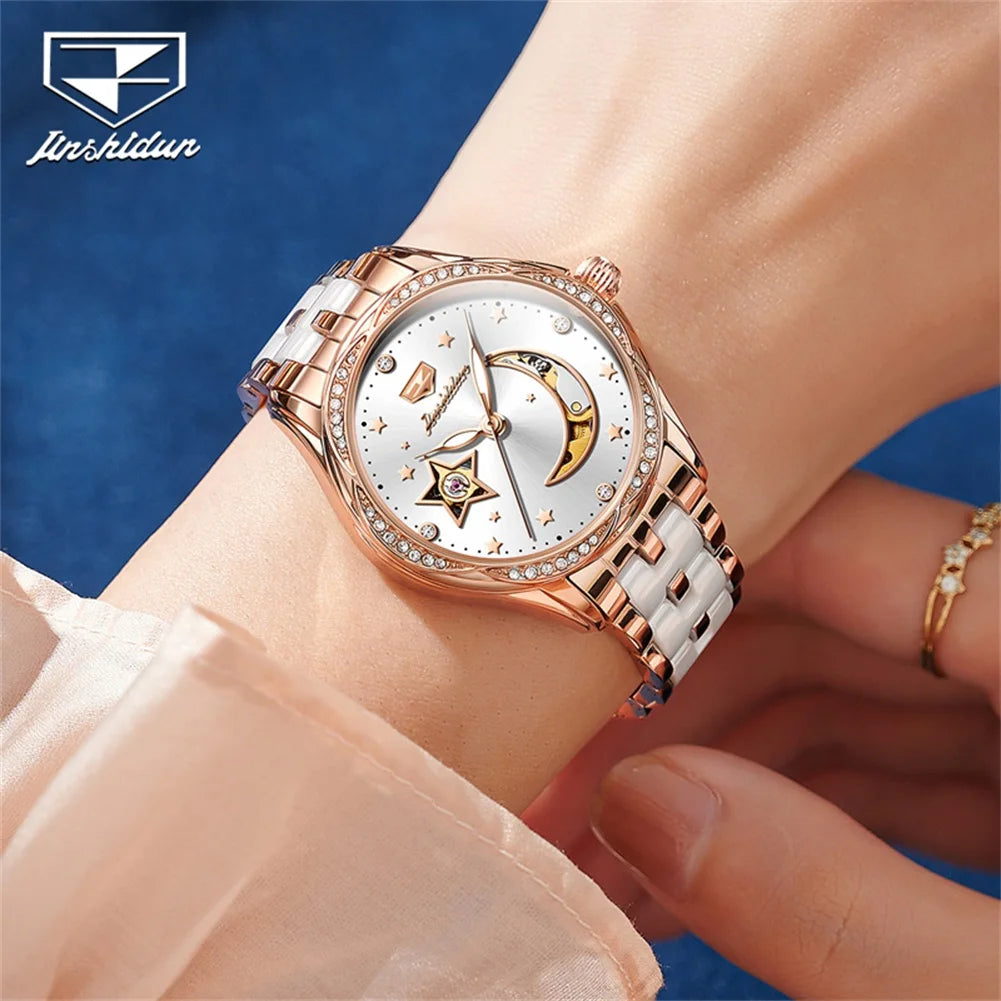 JSDUN-Montres mécaniques automatiques étanches pour femmes, modules en céramique, montre-bracelet de luxe pour dames, nouvelle mode originale