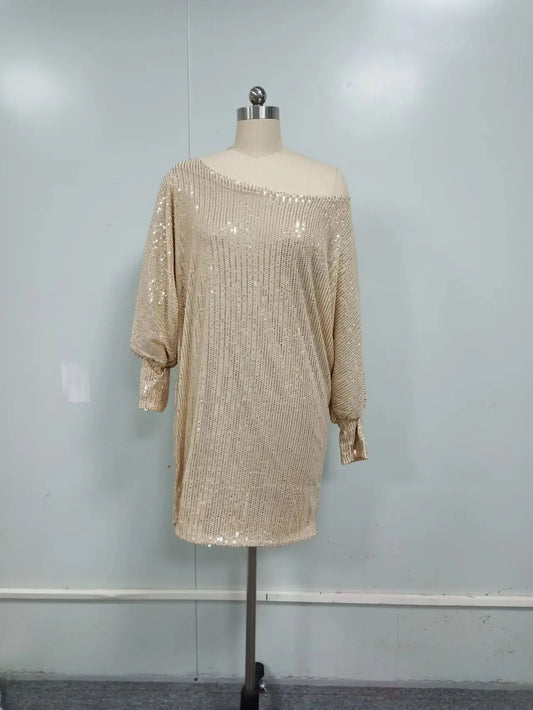 Robes de soirée à paillettes pour femmes, col alertes onal, manches trois quarts, mini robes de Rh, robe élégante, robe formelle kly, mode