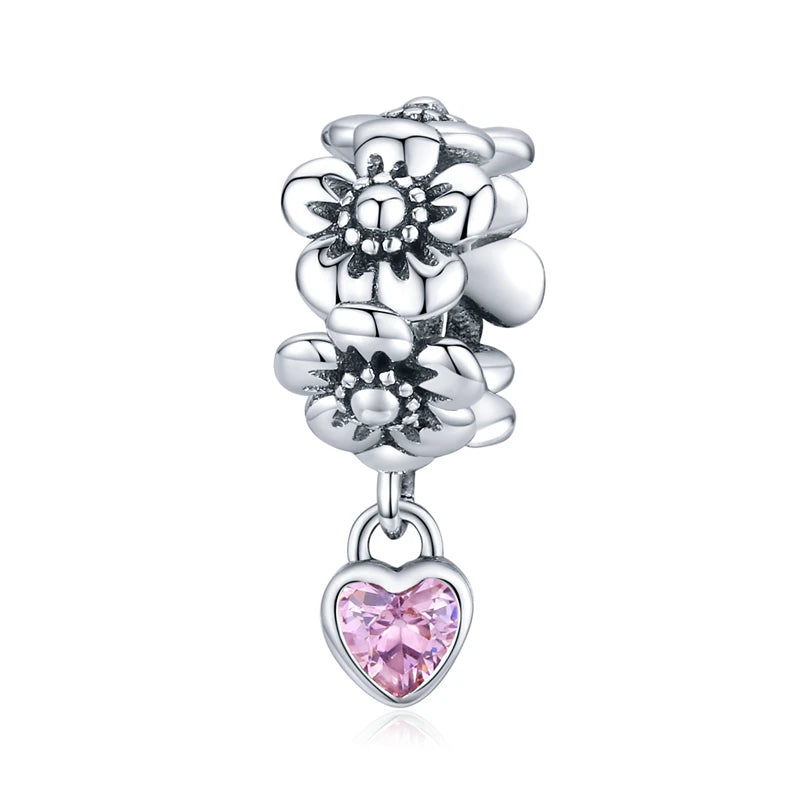 BISAER 925 argent Sterling rose bleu verre pendentif nœud perles plaqué platine pour collier et Bracelet