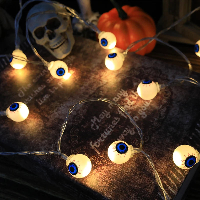 Guirxiété Lumineuse LED en Forme de Tête de Citrouille, Crâne, Globe Oculaire, Lanterne d'Inquiétude, Décoration d'Halloween