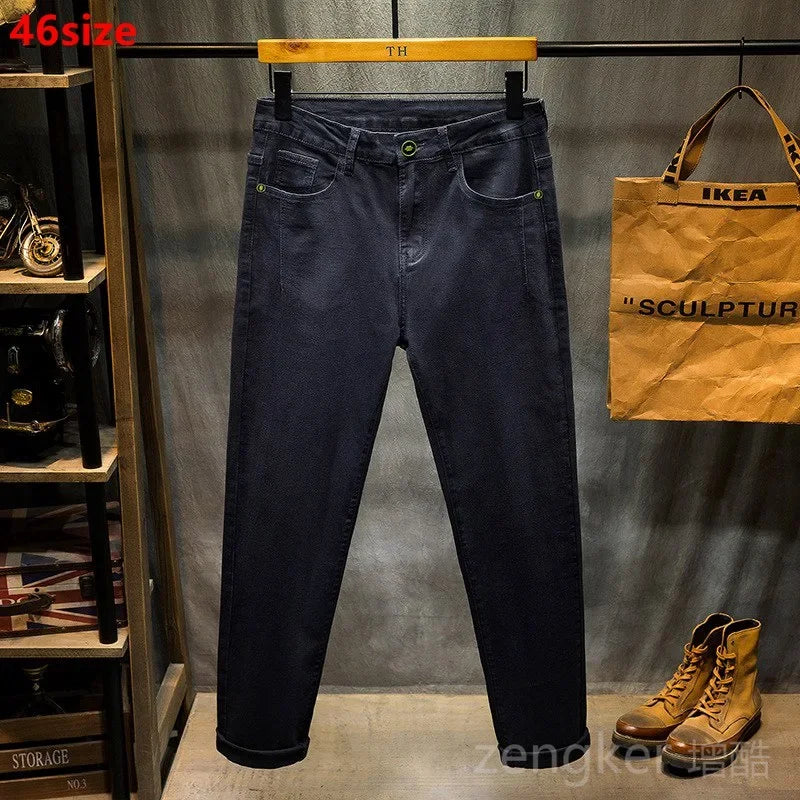 Jean de printemps noir pour hommes, pantalon crayon élastique, sarouel, ample, grande taille, long, 44 46, nouvelle collection