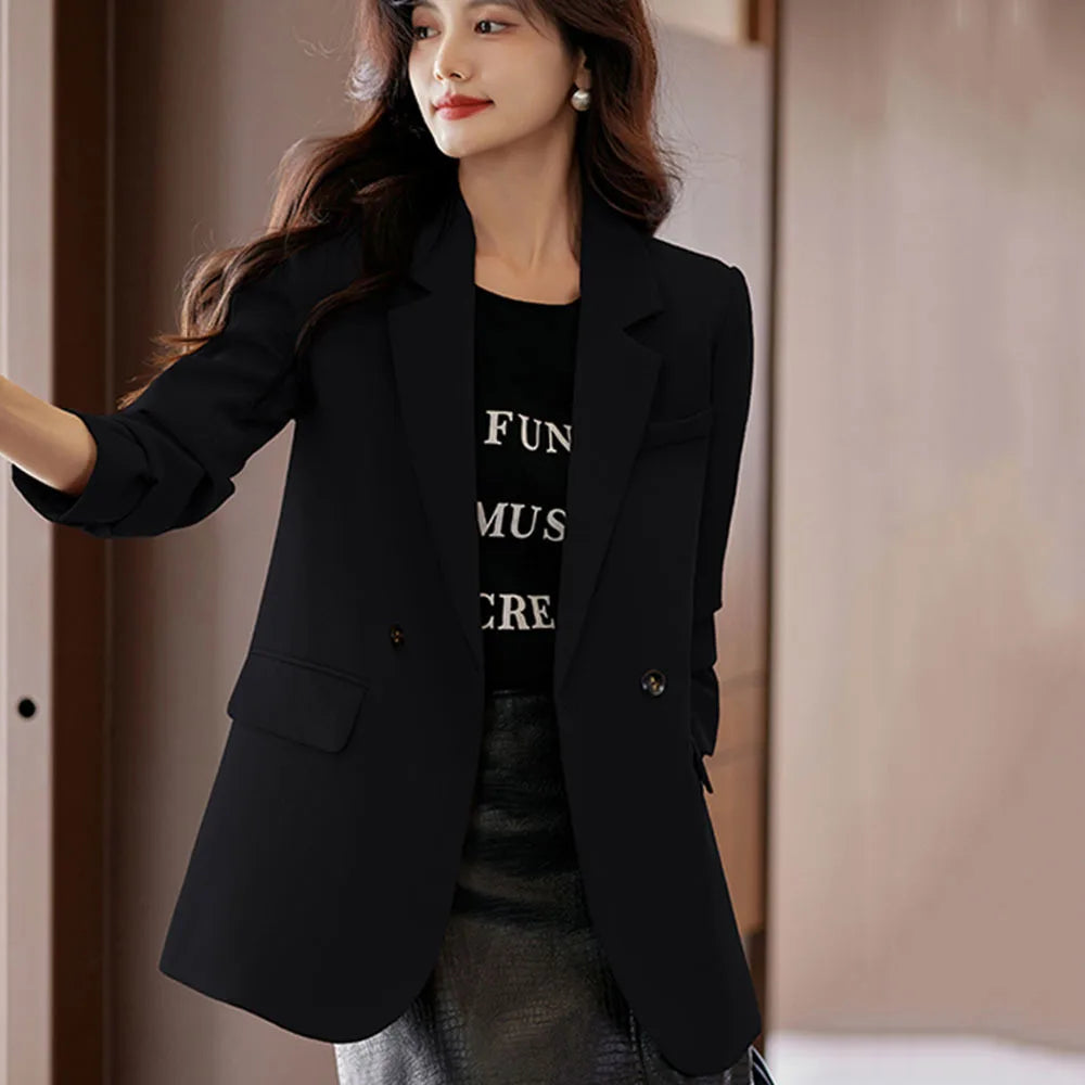 Vestes élégantes imbibées pour femmes, vêtements pour femmes, blazer chic coréen, manteau à manches longues, bouton sur mesure, monochromatique, haut féminin, printemps, automne, nouveau