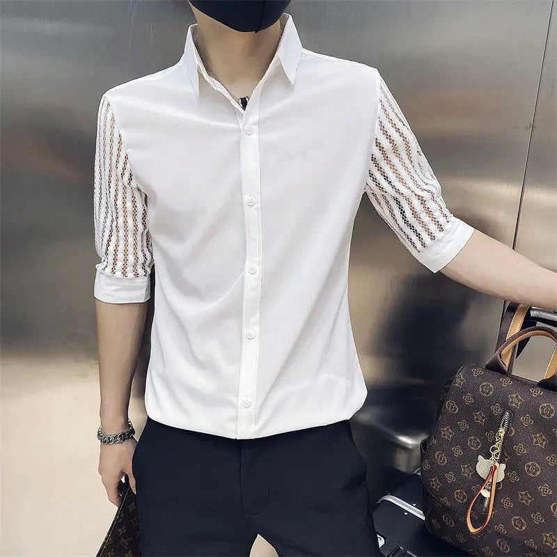 Chemises minimalistes à manches mi-longues, col carré épissé, bouton amissié, mode solide, amincissant, décontracté, petit ami, été, nouveau, 2024