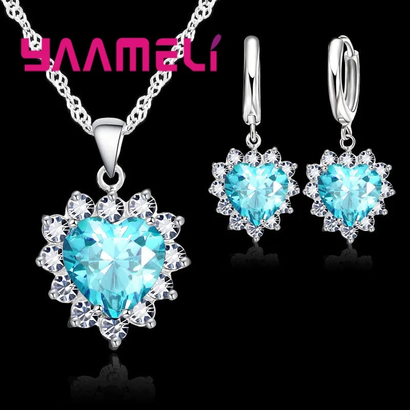 Ensemble de bijoux en argent regardé Chim925 pour femme, breloque en pierre CZ, collier et boucles d'oreilles, cadeau de travailleur d'amour