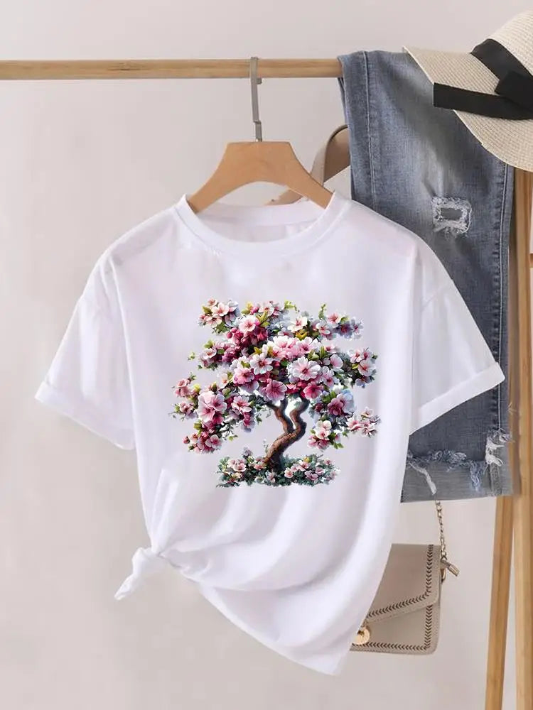 Tendance fleur Style mignon à manches courtes femmes imprimer femme chemise mode vêtements graphiques T-shirts vêtements dame t-shirt décontracté