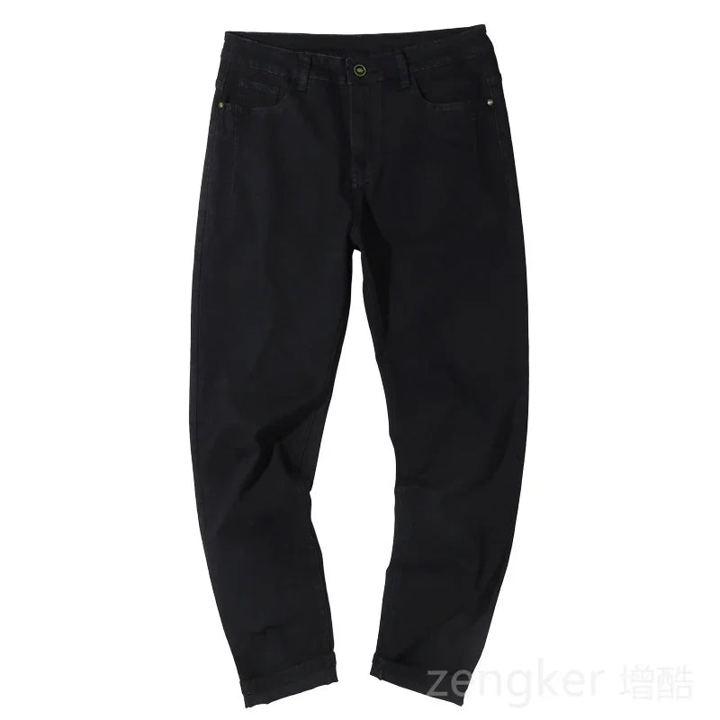 Jean de printemps noir pour hommes, pantalon crayon élastique, sarouel, ample, grande taille, long, 44 46, nouvelle collection