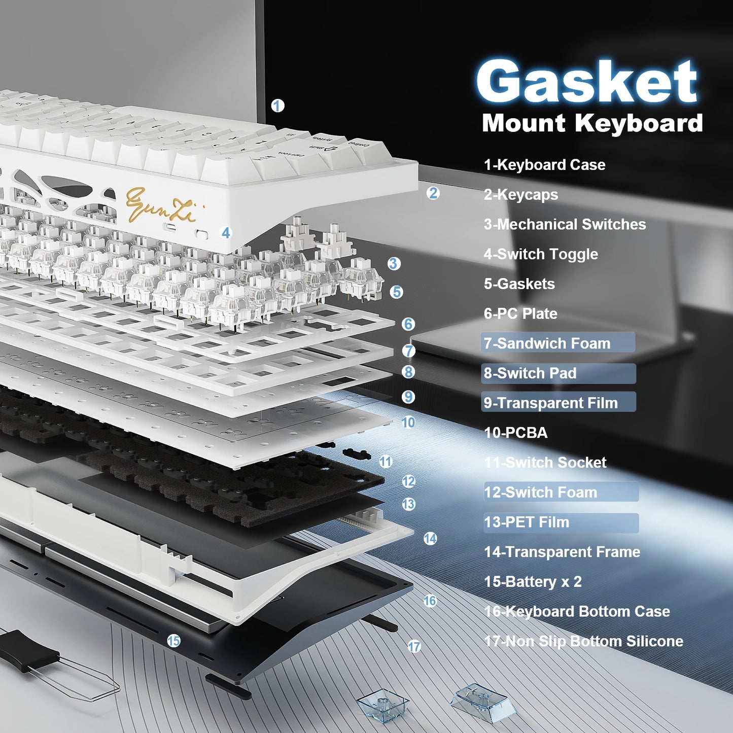 YUNZII AL65 clavier mécanique en aluminium blanc, clavier de jeu sans fil personnalisé QMK/VIA, clavier rétro-éclairé rvb à échange à chaud avec joint