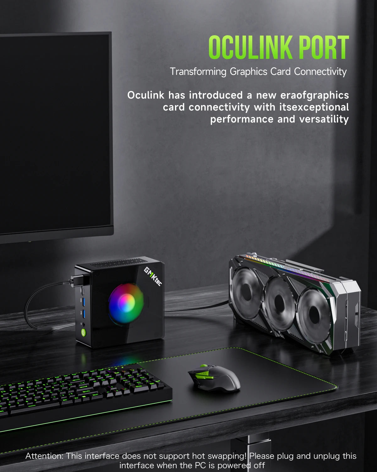GMKtec-Mini PC Gaming Nucbox K11 AMD Ryzen 9 8945HS, OCuLink 2 x USB 4 2 x DDR5 2 x PCIe 2x2.5G LAN, Ordinateur de bureau RVB, Windows 11, WiFi 6
