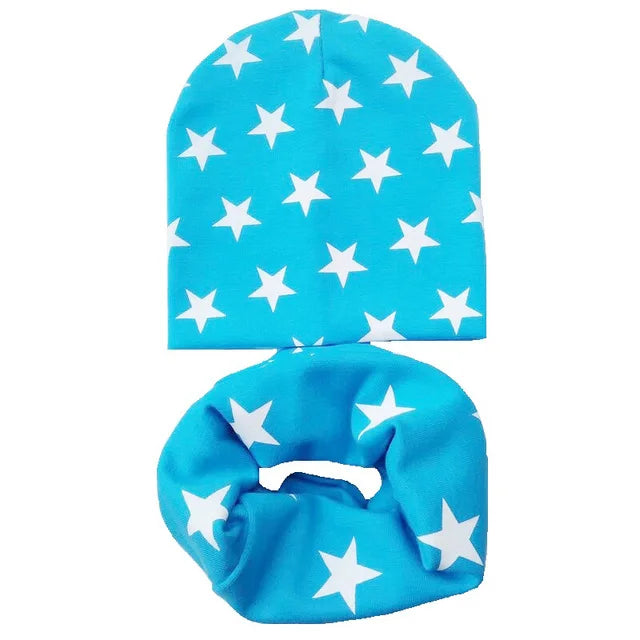 Chapeau en coton imprimé étoile pour bébé, casquette pour tout-petits, écharpe pour bébé, bonnet pour enfants, chapeaux pour garçons et filles, automne et hiver