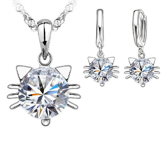 Collier et boucles d'oreilles en argent Sterling 925, ensembles de bijoux romantiques en Zircon cubique, jolis chats, nouvel arrivage