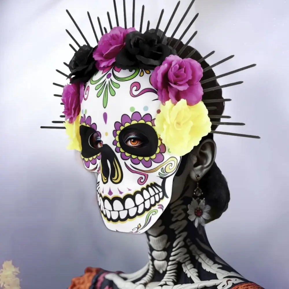 Masque du jour des morts mexicains d'halloween, masque complet pour les yeux, masque de fête d'halloween, couvre-chef, masque de crâne tridimensionnel, carnaval