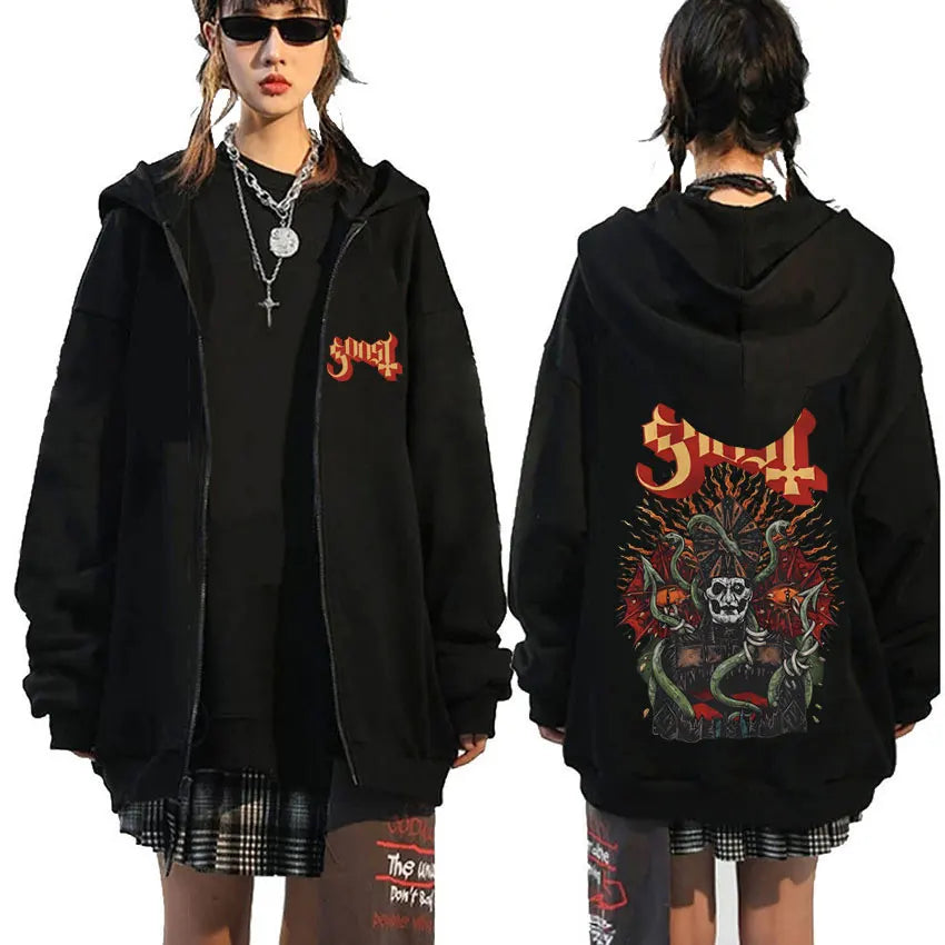 Mesurost Band Zipper Hoodie pour hommes, Hip Hop Respzed Fashion, Cartoon Anime Graphic Print, Zip Up Hoodies, Rock Gothic, PVD