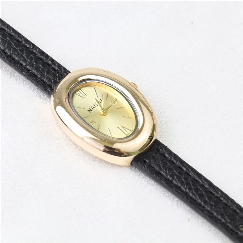 Belles montres ovales pour femmes et filles, bracelet Simple en cuir et acier inoxydable, nouvelle collection 2025